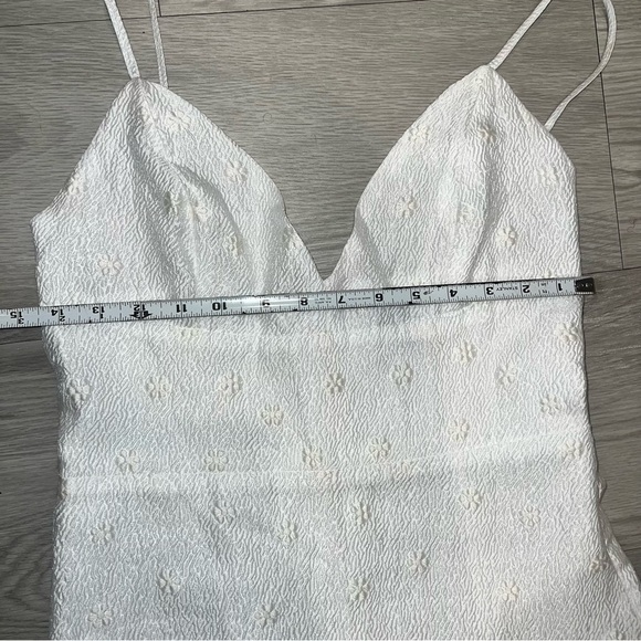 Lulu's Serene Charm White Textured Embroidered Flower Drop Waist Midi Dress - Picture 7 of 10